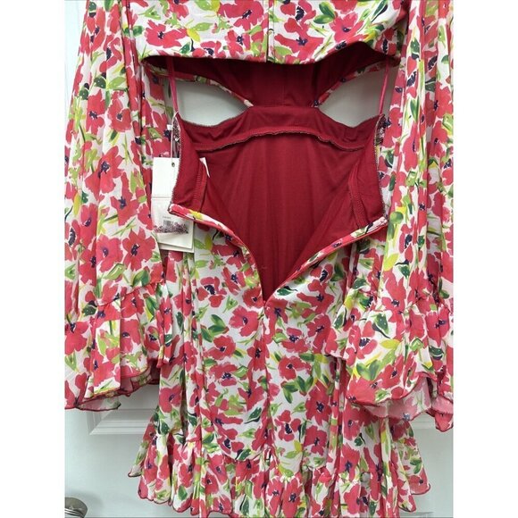 Mac Duggal Size 0 Pink Floral 9158 Bell Sleeve Mini Cocktail Party Dress New - Picture 12 of 14